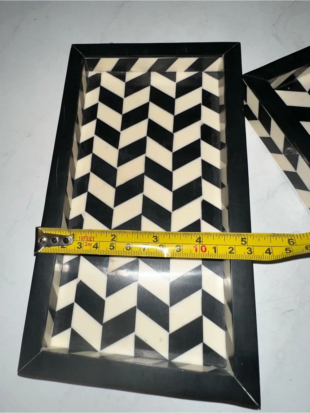 Black and White Geometric Inlay Decorative Trays - Set of 2